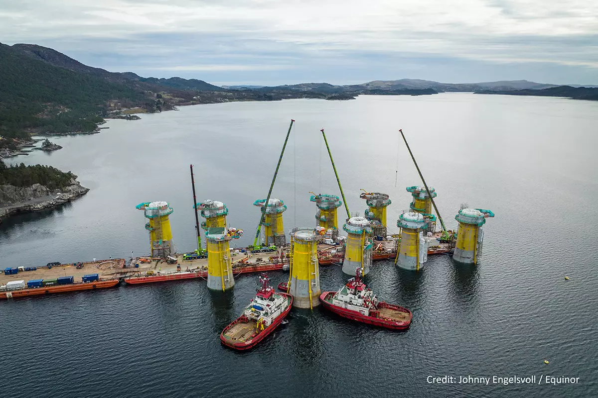 HRC-projects-aerial view of the 11 concrete foundations for the Hywind Tampen project in the North Sea