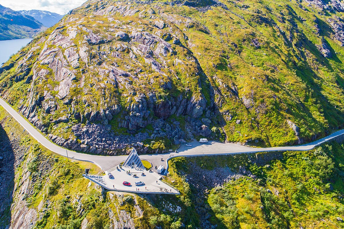 aerial view of viewpoint "Utsikten" Gaularfjell, Norway